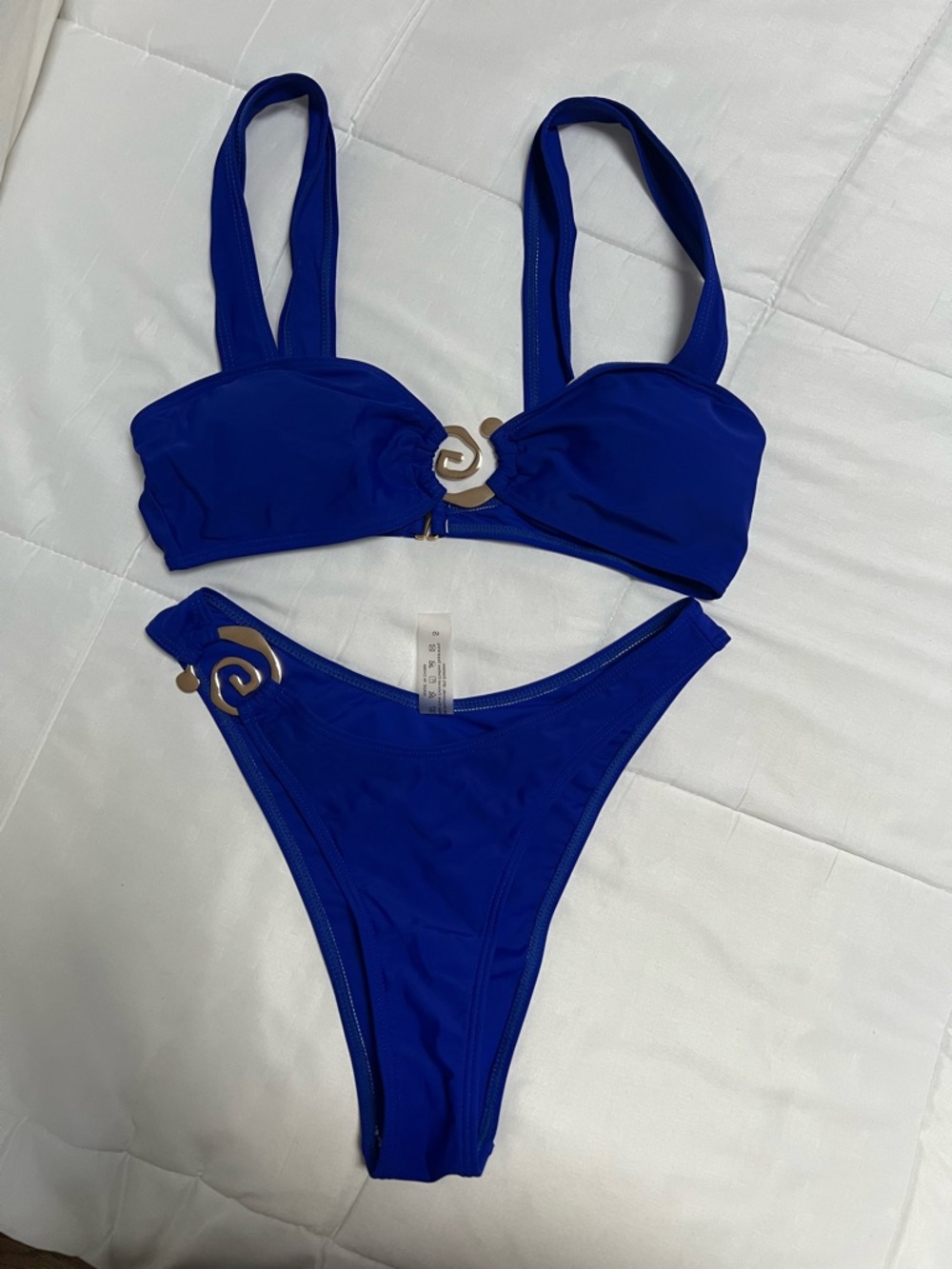 Royal Blue Two-Piece Bikini with Gold Accent Hardware